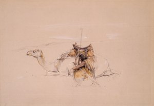 骆驼旁的比沙林阿拉伯人（铅笔和水彩） 作者 约翰·弗雷德里克·刘易斯