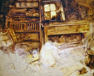 高地别墅里的一只梗犬（纸上铅笔和水彩画） 作者 约翰·弗雷德里克·刘易斯
