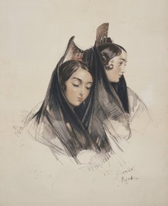 安达卢西亚本田的女孩，来自西班牙草图的11号板，由查尔斯·约瑟夫·赫尔曼德尔（1789-1850）镌刻，1836年出版 作者 约翰·弗雷德里克·刘易斯