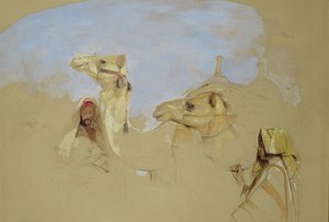 西奈山沙漠中贝都因人骆驼的研究（纸上铅笔，水粉和水粉） 作者 约翰·弗雷德里克·刘易斯