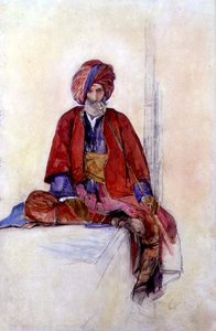抽长烟斗的坐着的土耳其人研究，约1841年（粉笔、水彩和水粉）。 作者 约翰·弗雷德里克·刘易斯
