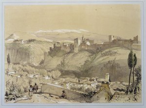 来自阿尔拜的阿尔罕布拉宫，来自“阿尔罕布拉宫的草图和绘画”，由James Duffield Harding（1798-1863）刻，1835年 作者 约翰·弗雷德里克·刘易斯