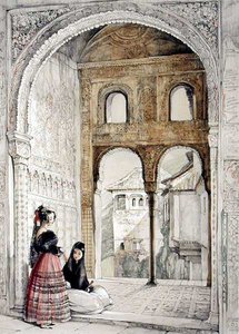大使馆的窗户，来自阿尔罕布拉宫的草图和图画，1835年 作者 约翰·弗雷德里克·刘易斯