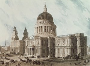 圣保罗大教堂的东南视图，由Daniel Havell（1785-1826）雕刻，酒吧。 1818年由阿克曼的艺术资料库 作者 约翰·根德尔