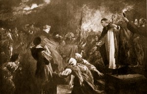 红衣主教沃尔西1522年在莱斯特修道院的到来，哈钦森的“英国国家的故事”插图，c.1920 作者 约翰·吉尔伯特