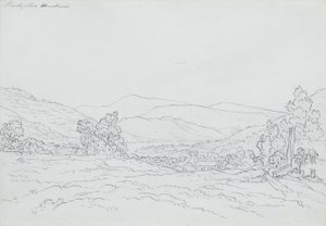 Llantysilio山，威尔士（铅笔，钢笔和墨水在纸上） 作者 约翰·格洛弗