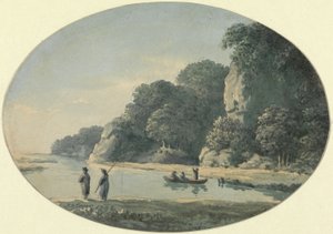 河与渔夫，1792年（纸上石墨） 作者 约翰·格洛弗