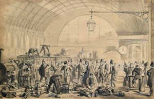 国王十字车站的圣诞夜，约 1870-90 年（纸上水墨画） 作者 约翰·戈登·汤姆森
