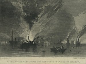 在加尔维斯顿港，我们的炮船攻击反叛分子，c.1863 作者 约翰·汉密尔顿