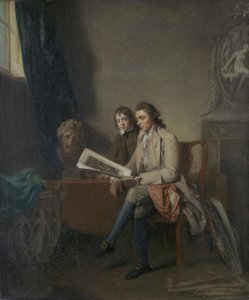 看印刷品的男人和男孩的画象，c.1765-70 作者 约翰·汉密尔顿·莫蒂默
