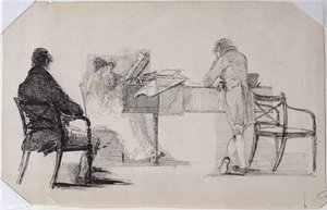 音乐晚会（纸和笔在纸上） 作者 约翰·哈登