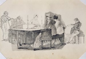 1804年的家庭之夜（笔墨水在纸上） 作者 约翰·哈登