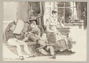 杰西和三个孩子，1815年（纸上写着） 作者 约翰·哈登
