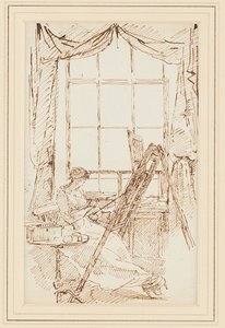 Jessy at her easel (pen & ink on paper)