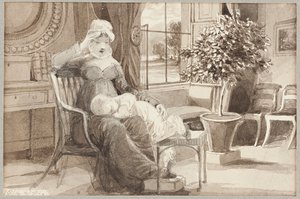 H女士与婴儿John William，1814年（纸上写着） 作者 约翰·哈登