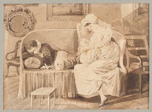 三个在沙发上，1805（纸上wc） 作者 约翰·哈登