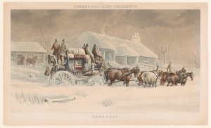 冬景中雪中的六匹马和马车
膝盖深（物体上的标题）
福雷斯教练事件（系列标题）
弗雷斯的教练事件 作者 约翰·哈里斯
