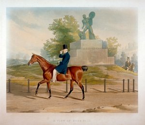威灵顿公爵骑马经过伦敦海德公园的阿基里斯雕像，1844年。   作者 约翰·哈里斯