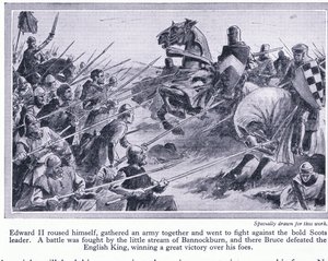 爱德华二世聚集了一支军队并在公元1314年在班诺克本打了一场战斗，在那里布鲁斯打败了英国人，c.1950
