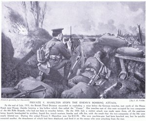 私人F汉密尔顿通过阻止1915年7月在霍格的敌人的轰炸攻击来授予DCM 作者 约翰哈里斯瓦尔达