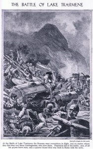 特拉西梅内湖战役公元前217年。 1950年，罗马人从迦太基人那里逃跑 作者 约翰哈里斯瓦尔达