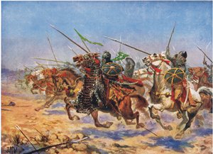 Shahrbaraz的骑兵充电，来自&39;哈钦森的国家历史&39;的插图