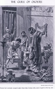 Oroetes的诡计：八顶宝石顶部有一层金色，向Polycrates的使者显示，c.1950 作者 约翰哈里斯瓦尔达