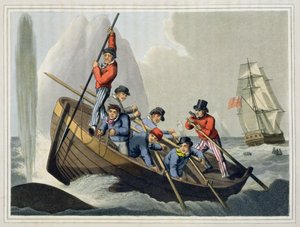 一艘船的攻击鲸鱼，由Matthew Dubourg（1785-1820）镌刻，由Edward Orme出版，1813年