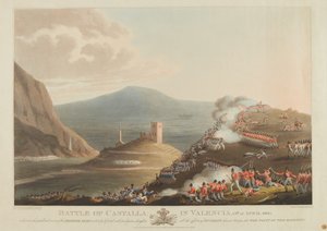 1813年4月13日在巴伦西亚的卡斯塔拉之战，1814年由Dubourg雕刻（彩色aquatint）