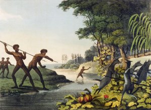 狩猎袋鼠，新南威尔士州的原住民由Matthew Dubourg雕刻（1817-1818）1813
