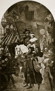 亨利六世被带到1471年的巴尼特战役，插图来自“哈钦森的英国民族故事”，c.1923 作者 约翰·亨利·安姆谢维兹