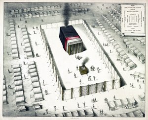 1850年出版的“荒野中的帐幕”和“营地计划”（彩色版画） 作者 约翰·亨利·坎普