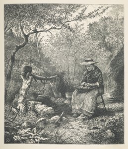 图版 22.一位在户外做饭的妇女，选自《自然图画》，J.H. 戴尔绘制在木板上的 30 幅原创插图系列，由 R. 帕特森雕刻。