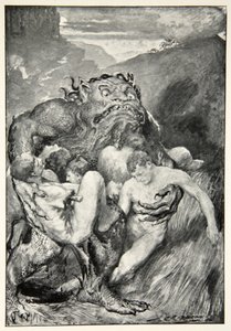 1910年，MI Ebbutt的“英雄种族的英雄神话和传说”贪婪地掠夺了邪恶的守护神，贪婪地抓住了他们
