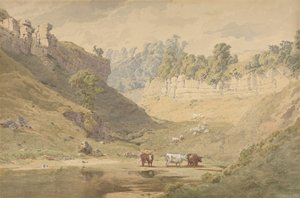 牛在山谷中的饮水处，1830-86。 作者 约翰·亨利·摩尔