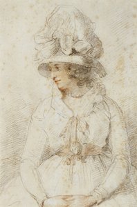 一位女士的肖像，1780年代（黑色和红色粉笔在浅黄色纸上用白色加高） 作者 约翰·霍普纳