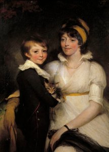 约翰·霍普纳（John Hoppner，1758-1810 年）画的年轻女子和小男孩抱着一只猫 作者 约翰·霍普纳