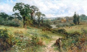 泰晤士河上的Shiplake从Wargrave Hills油画布上 作者 约翰·霍勒斯·胡珀