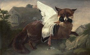 狐狸和鹅，约 1835 年（布面油画） 作者 约翰·詹姆斯·奥杜邦
