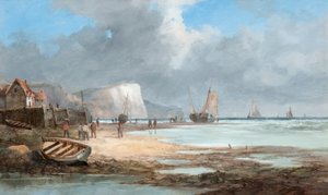 海景与渔船和一所房子