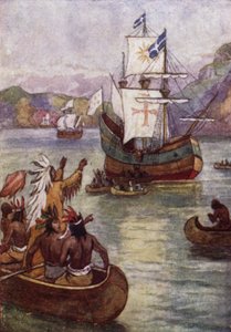 法国探险家雅克-卡蒂埃在加拿大圣劳伦斯河上的船只 作者 约翰·杰利科