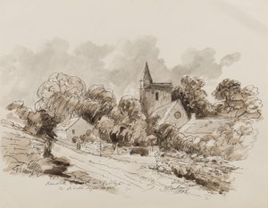 Kewstoke教堂和村庄，Weston Super Mare，萨默塞特，1882年（笔，画笔和墨水在纸上） 作者 约翰·约瑟夫·巴克
