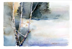桦木在冬天，2015年，（水彩） 作者 约翰·基林