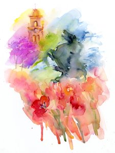 红色郁金香广场，2016年，（水彩画） 作者 约翰·基林