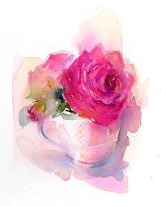 2017年茶杯中的玫瑰，（水彩画） 作者 约翰·基林