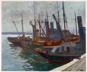 港口的扫雷舰，来自前线的英国艺术家，1918年的西线的延续