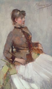 一位坐着的女士的肖像，1887年 作者 约翰·拉维里