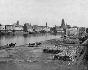 法兰克福在德国的 Mein，c。 1900（黑白照片）