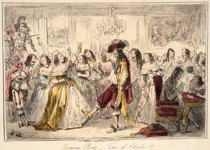 晚会 - 查理二世的时间，来自英国漫画史，酒吧。 1864年（手工彩色蚀刻）