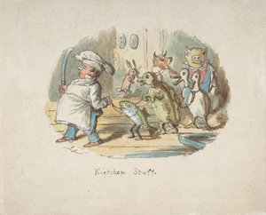厨房工作人员的正面，山区风景与徒步者的背面，1837-64。 作者 约翰·里奇